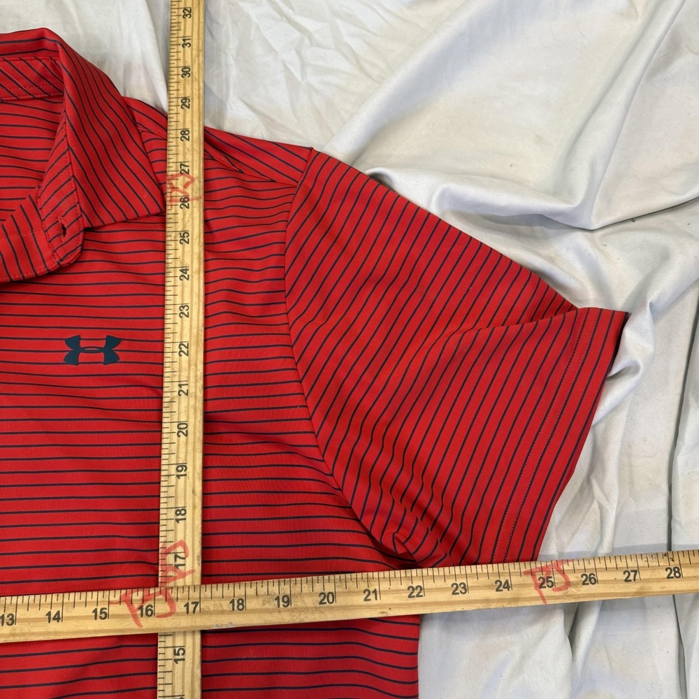 Under Armour Polo Shirt Mens XL Red Striped Short Sleeve Collared HeatGear Golf - Picture 4 of 5